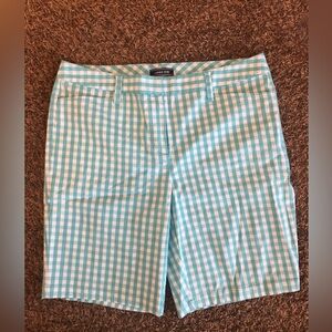 Lands End turquoise white gingham chino shorts size 14 New with tags